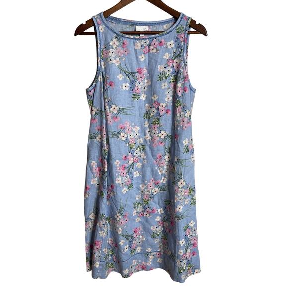 J. Jill Love Linen Floral Shift Dress Blue Pink White Flowers Womans Small - Picture 1 of 11